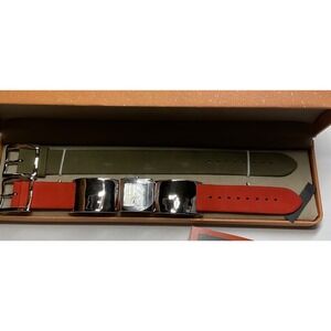 RLM Studio Abiquiu Sterling Silver Watch Interchangeable Red Olive Leather Strap